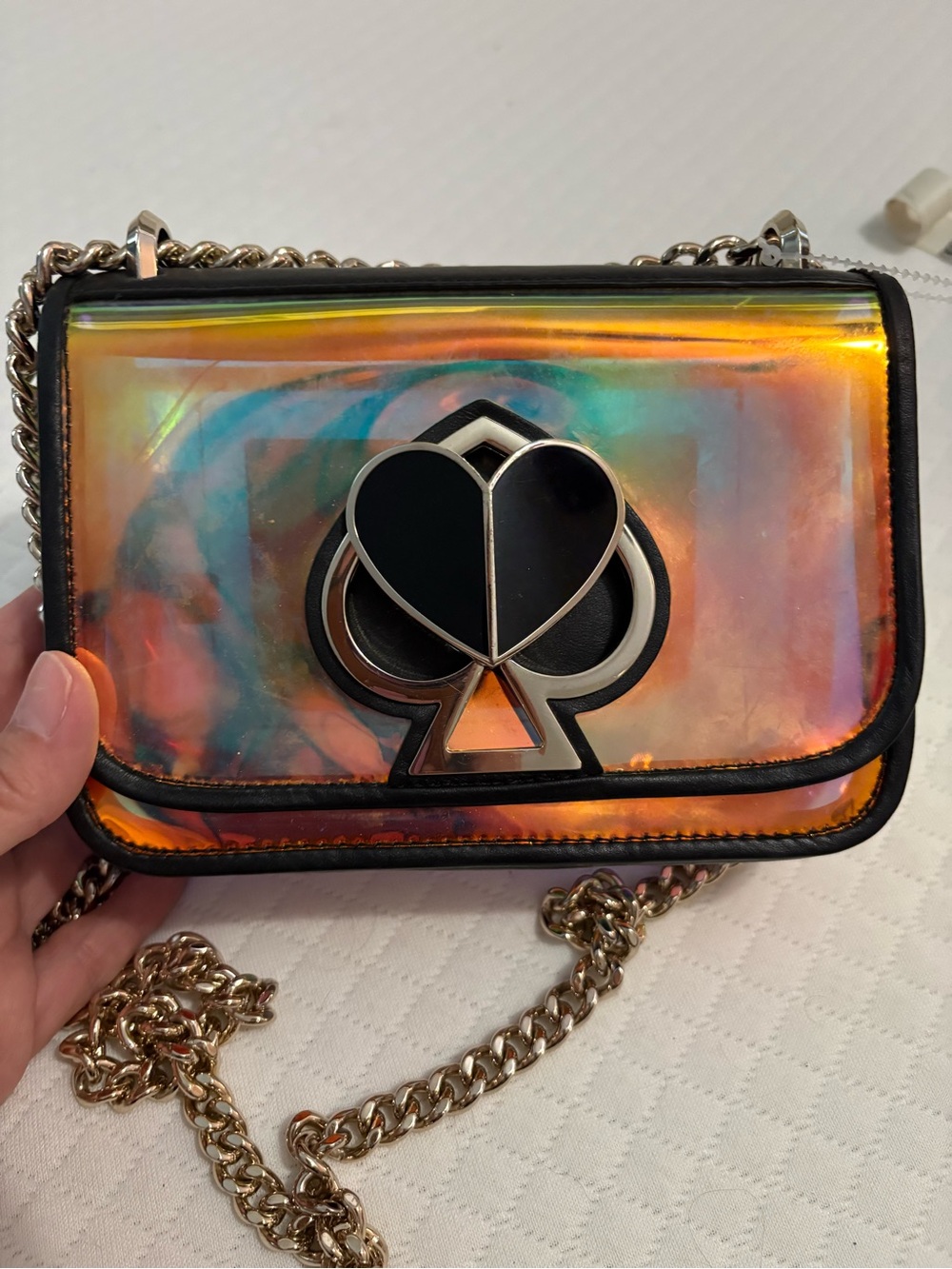 RARE Kate Spade Nicola Iridescent Holographic Heart Crossbody Flap Bag COLLECTOR
